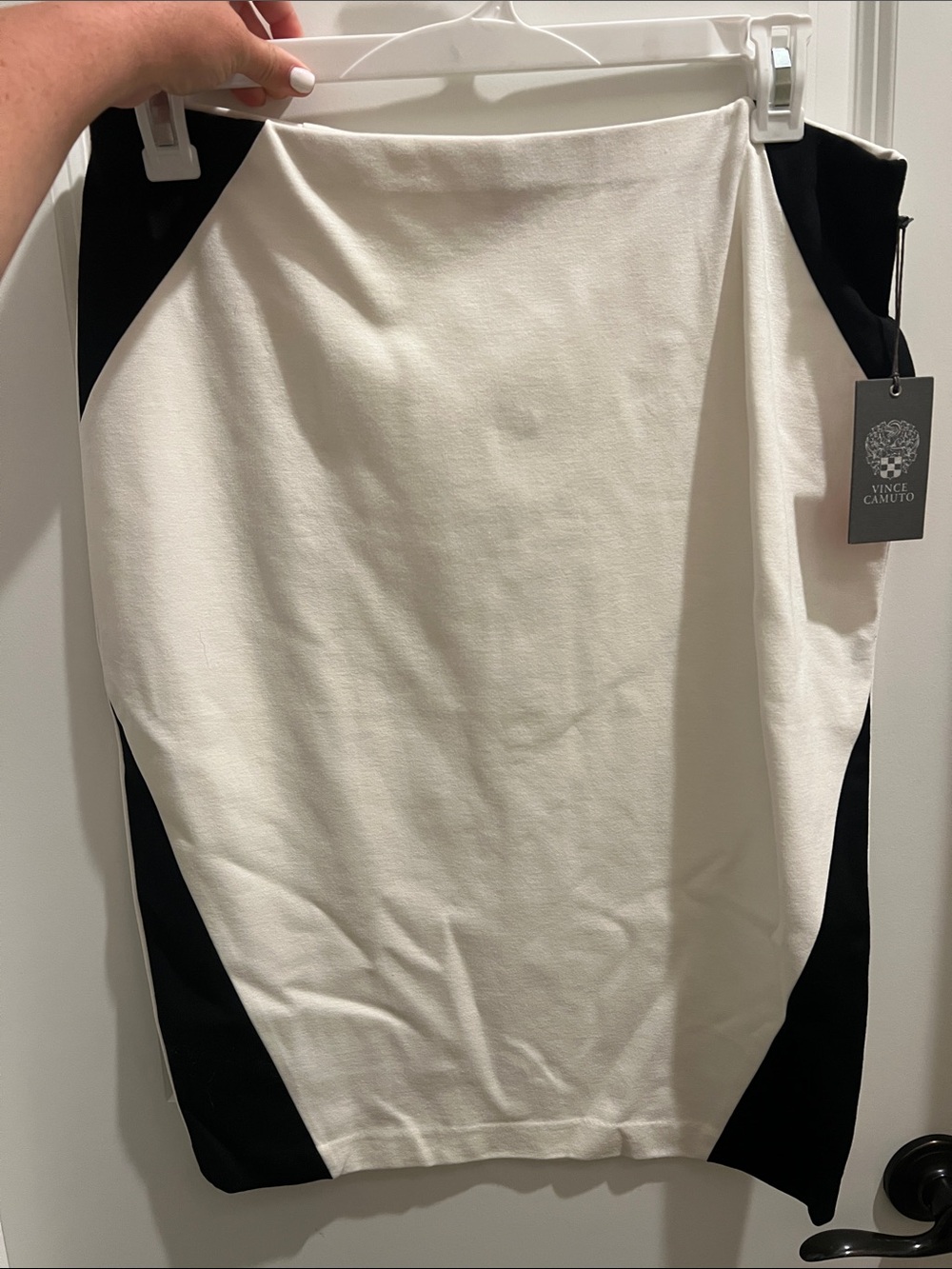 Vince Camuto Ivory Pencil Skirt with Black Panels